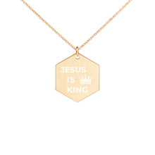 Load image into Gallery viewer, JESUS IS KING Engraved Silver Hexagon Necklace
