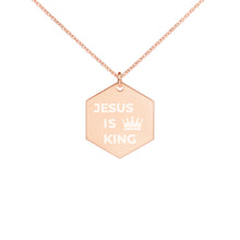 Load image into Gallery viewer, JESUS IS KING Engraved Silver Hexagon Necklace