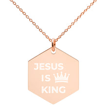 Load image into Gallery viewer, JESUS IS KING Engraved Silver Hexagon Necklace
